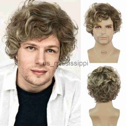 Synthetic Wigs GNIMEGIL Synthetic Dark Root Ombre Brown Blonde Short Curly Man Wig with Bangs Natural Hairstyle Wig for Man Daily Cosplay Party x0826