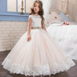 Girl Dresses Children's Full Lace Belt Diamond Sleeveless Champagne Fluffy Flower Dress Gi