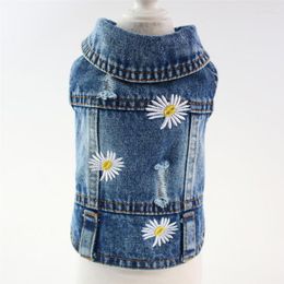 Dog Apparel Hole Daisy Denim Jacket Spring Autumn Clothing Cat Jean Vest Pet Jackets For Small Dogs Cowboy Puppy Clothes XS-2XL