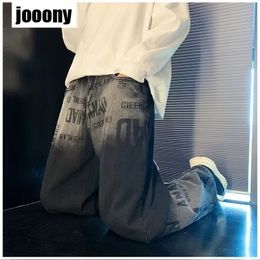 Mens Jeans High Waist Loose Slim Straight Leg Versatile Wide Pants Fashion Trend Vintage Personalised Letter Printing Summer 230825