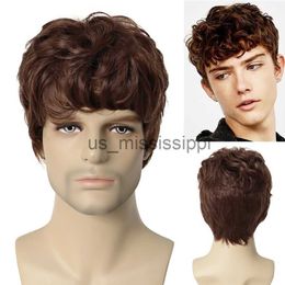 Synthetic Wigs GNIMEGIL Synthetic Wigs for Men Brown Short Curly Hair Wig Heat Resistant Male Cosplay Halloween Party Christmas Daily Use Wigs x0826