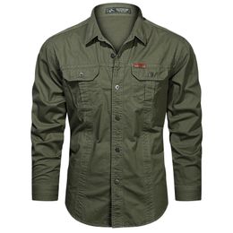 Men Casual Shirts Button Tactical Cargo Work Shirt Military Slim Fit Long Sleeve Shirts Tops