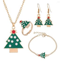 Necklace Earrings Set Creative Christmas Tree Drop Oil Sweater Chain Jewellery