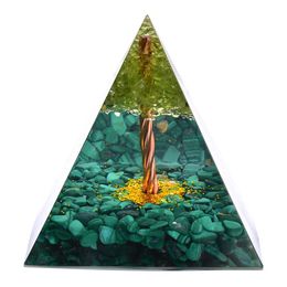 Ювелирные изделия 6 см Древо жизни Оргоновая пирамида Форма Малахитовый перидот Исцеляющий кристалл Энергетическая оргоновая пирамида ЭМП Защита Инструмент для медитации