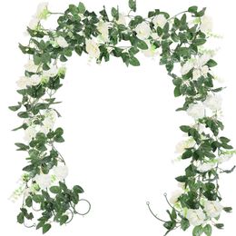 Decorative Flowers Wreaths 22M Rose Artificial Hanging Garland Silk Leaves Vine Rattan For Home Wedding Arch Christmas Party Decor Plants Ivy 230825
