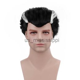 Synthetic Wigs 4"Synthetic Wigs Black White Red Colour Mixing Custom Halloween Party Cosplay Wigs Short Cosplay Men Vampire Wig Heat Resistant x0826