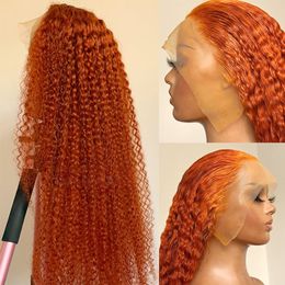 30 Inch Ginger Orange 13x4 Curly HD Transparent Lace Front Human Hair Wig Brazilian Deep Wave Colored Frontal Wigs for Women