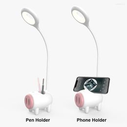 Table Lamps Desk Lamp 1200mAh USB Charging Ring Light Eye Protection Touch Dimmer Study Pig Shape Pen Holder Base LED