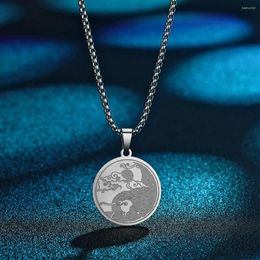 Pendant Necklaces Todorova Engraved Yin Yang Night And Moon Stainless Steel Round Necklace For Women Men Hip-hop Jewelry Amulet Gift