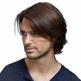 Synthetic Wigs Synthetic Wigs for Men Short Curly Hair Black Brown Natural Wig High Temperature Fibre Wig Daily Use x0826