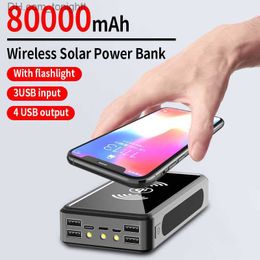 Solar Power Bank 80000mAh Wireless External Battery Portable PowerBank 4USB Convenient Travel For Samsung Q230826