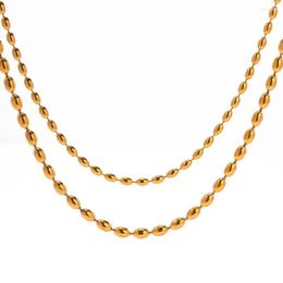 Choker ALLME High Street 18K Gold Plated Stainless Steel Oval Beans Strand Necklace For Women Man Unisex Wholesale Jewellery