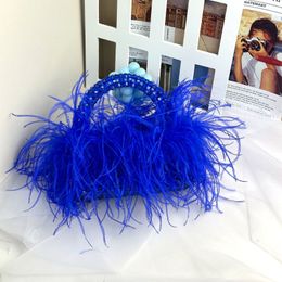 Evening Bags Luxury Design Ostrich Feather Banquet Clutches For Women Fashion Acrylic Beaded Handle Handbags Party Clutch 230826
