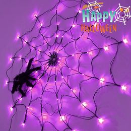 Other Event Party Supplies Halloween LED Spider Web Lights String With 80 Purple Light Decoration Props Atmosphere Lamps For Home Decor 230826