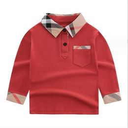 Cute Baby Boys Plaid T-shirt Spring Autumn Kids Long Sleeve Shirt Turn-down Collar Children Polo Shirts