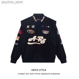 New Jacket High Street Embroidered Motorcycle Suit Trend Loose Hip Hop Baseball Uniform Handsome Fried Street Coat Men and Women Q230826