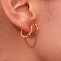 Double Layer Twist Spiral Hoop Earrings Gold Plated Stainless Steel Small Huggies Earring Ladies Girls Minimalist Jewelry