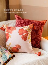 Pillow Pomegranate Blossom Red Year Decorative Retro Living Room Sofa Backrest Car Nap Lumbar Cover