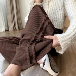 Women's Pants Knitted Full Length 2023 Autumn Winter Women Elasticity High Waist Casual Female Loose Straight Trousers