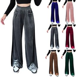 Women's Pants 2023 Autumn Solid Suede Waist Collection Versatile Vertical Stitching Straight Cargo Pocket Casual Trousers Plus Size