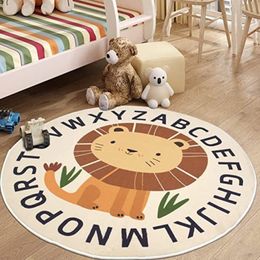 Carpets Round Fluffy Carpet For Living Room Cartoon Kids Bedroom Rugs Educational Nursery Lion Plush Play Mat Children 230825