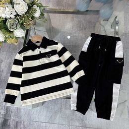 kids Tracksuits baby autumn Sets Size 100-150 CM 2pcs Black and white striped long sleeved Polo and patchwork sweatpants Aug24