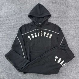 Men Hooded Sweatshirt Trapstar Split Arch Hoodie Tracksuit - Black Women Running Fitness Clothing Winter Hoodies