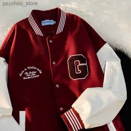 Men and Women American Retro Street Hiphop Towel Embroidery Red Baseball Uniform High Street Loose All-match Coats Q230826