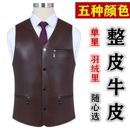 Men's Vests 2023 Leather Vest First Layer Cowhide Casual V-neck Fashion