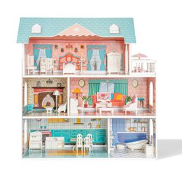 Doll House Accessories Robud Doll House Wooden Dollhouse for Kids 3 4 5 6 Years Old 28PCS Furniture Plastic Birthday Presents for Toddle 230826