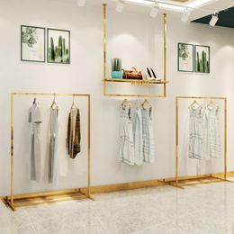Hangers 2023 Customise LOGO Nordic Electroplated Gold Wedding Dress Hanger Display Rack Korean Ceiling Clothing Store Shelves