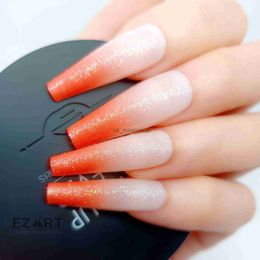 False Nails Gradient Orange Reddish Fake Nails Shimmering with Glitter for Summer Time Stick On Nail Top Forms Manicure Styling Decor 24pcs x0826