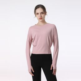 Lu sports top long sleeved women loose fitness clothes slim workout training yoga t-shirts fashion casual breathable gym outfits pink