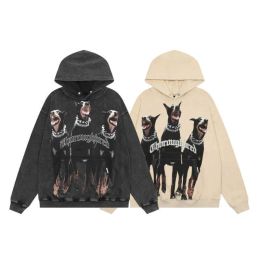 Designer clothing Autumn and Winter fashion trend temperament mens hoodie washed to make old Doberman Pinscher hoodie