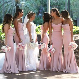 2023 Blush Pink Sweetheart Satin Mermaid Long Bridesmaid Dresses Ruched Floor Length Wedding Guest Long Maid Of Honour Dresses