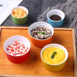 Bowls Ceramic Baking Cup Pudding Bowl Dessert Stripes Round High Temperature Resistant Tableware