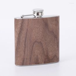 Hip Flasks Pocket Flask 6oz Stainless Steel Whiskey Liquor Wine Bottle Wood Grain Leather Outdoor Portable Drinkware