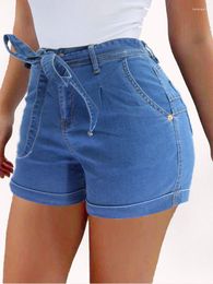 Women's Jeans Szkzk Ladies Short 2023 Cotton Blue Jean Shorts High Waist Women Summer Lace-Up Pockets Sexy Denim Woman