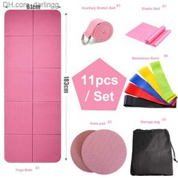 Folding Yoga Mat 11pcs Set Portable Travel Pilates Mat with Resistance Band Knee Pad For Fitness Exercise Yoga Floor Workouts Q230826