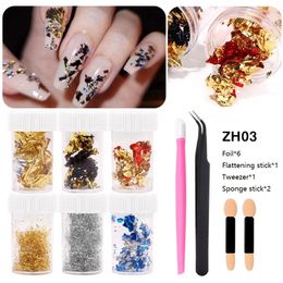 Nail Art Kits Gold Foil INS Europe And America Type Thin Colour Double-sided Paper Sticker Tweezer Sponge Set