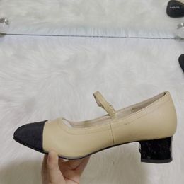 Dress Shoes Discount Pumps Size 39 Chunky Heel Ladies High Heels Fashion Brand Crystal Desgin Footwear Female Real Leather Mixed Colour