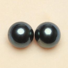 Loose Gemstones 9mm Natural Seawater Pearl High Light Round Tahitian Black Pearls Flawed Pairs For Diy Earrings BGM
