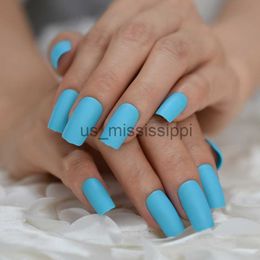 False Nails Lake Green Matte Fake Nails Thick Rough Medium Long Square Top Artificial Fingernails with Adhesive Stickers x0826