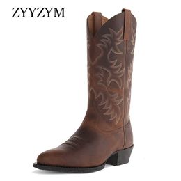 Boots ZYYZYM Men Boots High Heel Autumn Winter Embroidered Middle Tube Europe and North America Western Cowboy Boots Men Footwear 230825