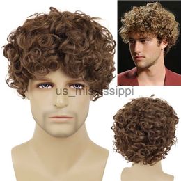 Synthetic Wigs GNIMEGIL Men Wigs Natural Hairstyle Synthetic Fiber Short Brown Wig with Bangs Curly Wig Cosplay Carnival Halloween Costume Wig x0826