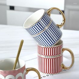 Mugs Creative European Style British Ceramic Stripes Couple Mug Water Cup Nordic Afternoon Tea Bone China Coffee