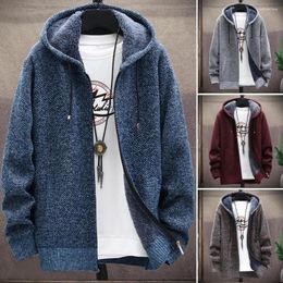 Men's Sweaters Men Autumn Solid Color Knitting Sweater Coat Hooded Long Sleeve Pockets Zipper Placket Ribbed Hem Cardigan Male Clothing