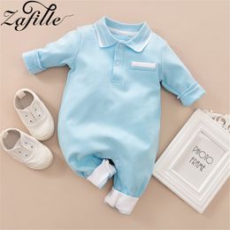 Rompers ZAFILLE Solid Baby Sleepwear Long Sleeve Clothes For borns Boys Clothing Cotton Baby Rompers Turn-down Collar Infant Outfits 230825