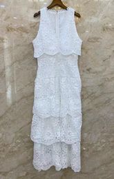 Casual Dresses Lace Long Dress 2023 Summer Wedding Party Women Sexy V-Neck Allover Crochet Embroidery Sleeveless White Black Elegant