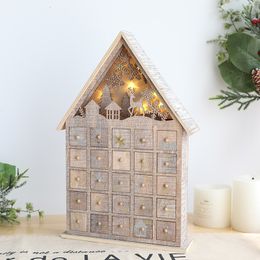 Christmas Decorations Christmas LED Light Wooden Desktop Nordic Calendar Glowing Snow House Luminous Cabin Merry Christmas Home Decorations gift 230825